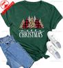 New Year Xmas Gift Merry Christmas Cotton Shirts for Women Merry and Bright Tree Graphic Holiday Printed TShirt Tops Unisex Tee