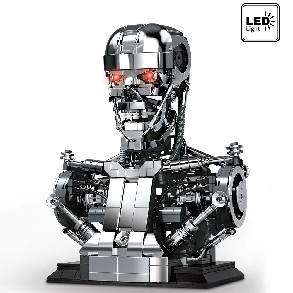 1469PCS Mecha Skull Skeleton Robot Building Blocks Movie T800 Bust Figures Model Desktop Ornament Construction Bricks Toys Gift