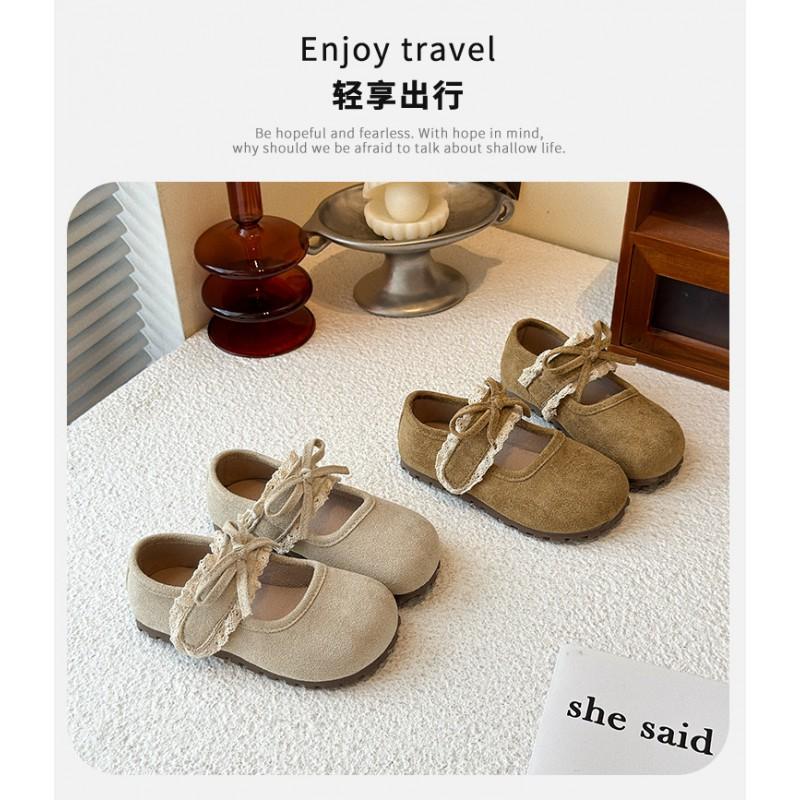 Youth style shoes Toddler Girls Lace-Up Ballet Flats With Bow Detail Soft Sole Non-Slip Princess Shoes Walking
