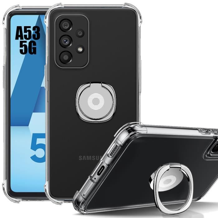 Coque pour Samsung Galaxy A53 5G Coins Renforcés Anti-Rayure Transparent avec Support Argenté