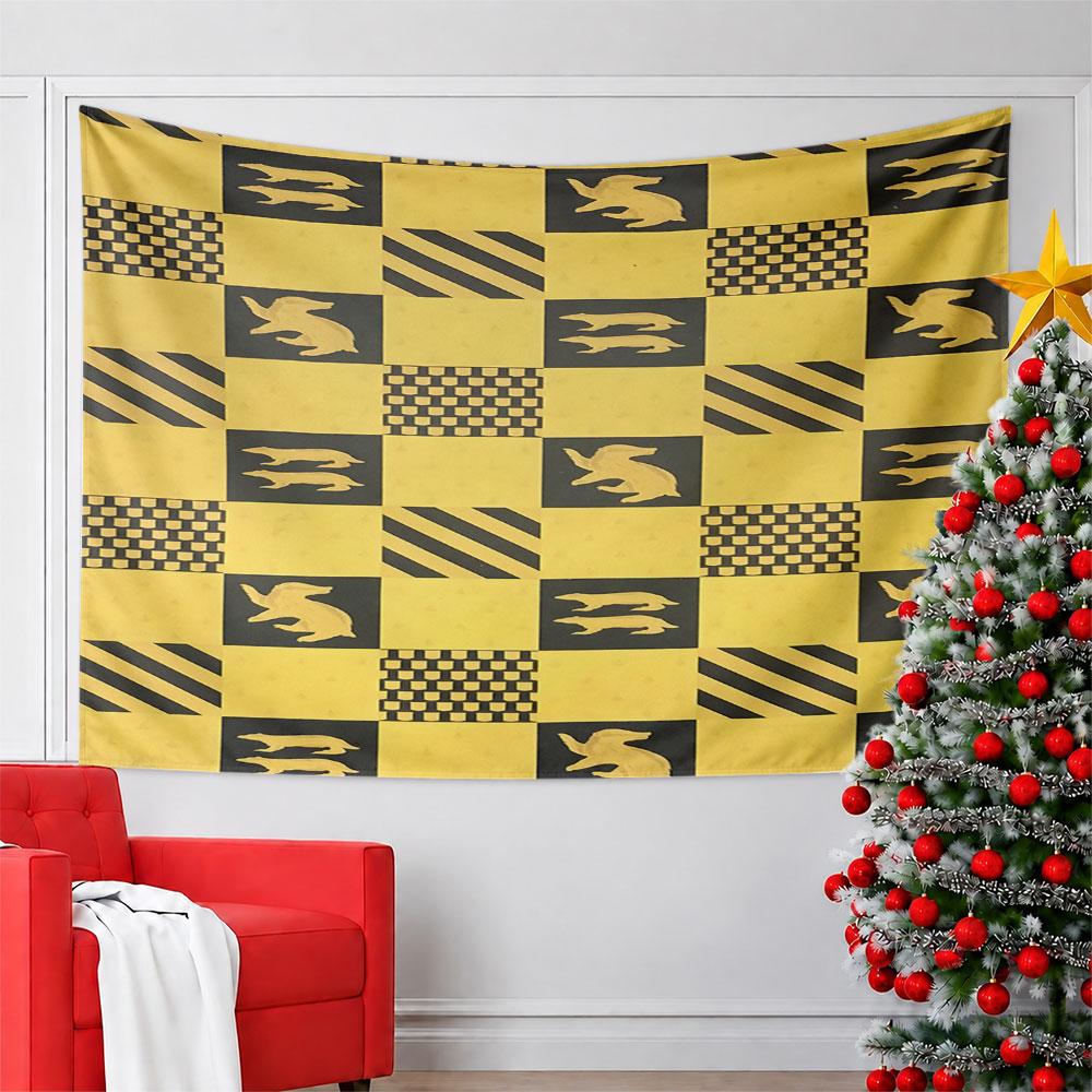 Yellow and Black Checkered Animal Pattern Pattern Wall Hanging Tapestry Decorative Tapestry Home Decor for Bedroom and Living Room