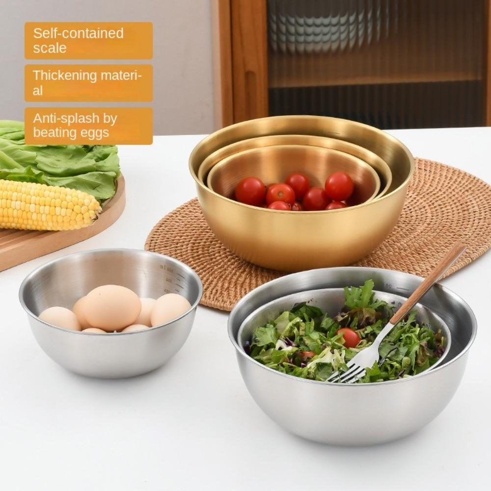 Stainless Steel Fruit Salad Bowl with Scale Noodles Bowl Dish Container for Cooking Baking