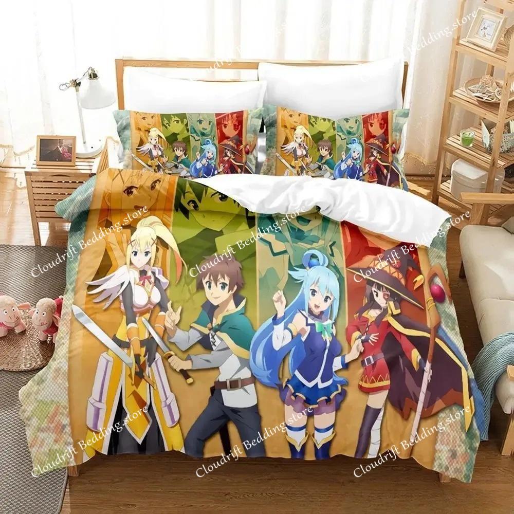 Комплект постельного белья Kawaii KonoSuba из трех предметов с рисунком из мультфильма «Аниме» для взрослых и детей, комплекты пододеяльников 3D Kawaii Girls, комплекты постельного белья размера «king size»