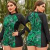 2025 Print Patchwork Plus Size Swimwear Women Push Up Long Sleeve Large One Piece Swimsuit Beach Chubby Bathing Suit