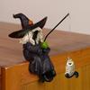 Halloween Fishing Witch Figurine Spooky Cartoon Home Office Desktop Holiday Statue Resin Sculpture Party Decoration