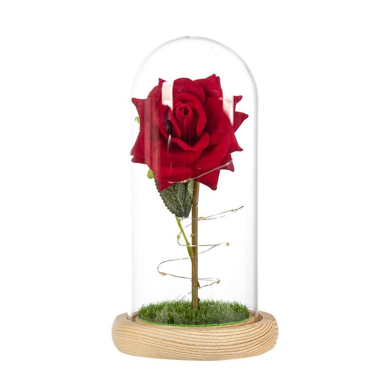 Glass cover simulation rose ornament mother Valentine's Day gift luminous bouquet desktop decoration handmade