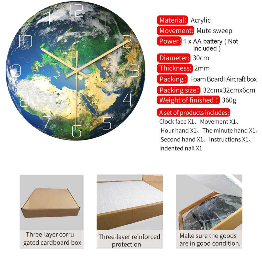 Светящиеся земные настенные часы из акрилового материала бесшумные настенные часы для домашнего декора