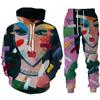 Abstract Face 3D Print Hoodie/Set Fashion Men Women Pullover Sweatshirts+Jogger Pants Suit Casual Couple 2 Pcs Tracksuit Outfits