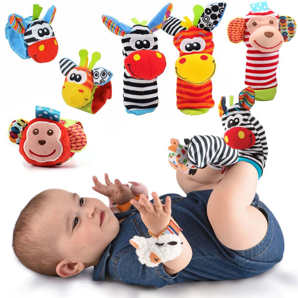 Cartoon Wrist Strap Rattles Animal Socks Baby Toys Infant Soft Handbells Baby Rattles Plush Sock