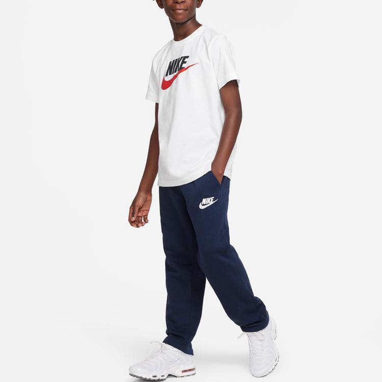 Nike Футболка с коротким рукавом и круглым вырезом с принтом логотипа из хлопка, детские топы белого цвета DV2579-101