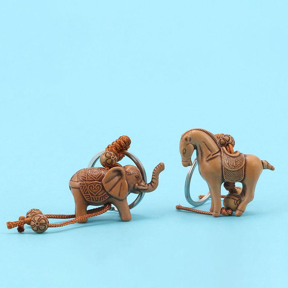 Accessorites Pendant Gift Wooden Carving Horse Elephant Keychain