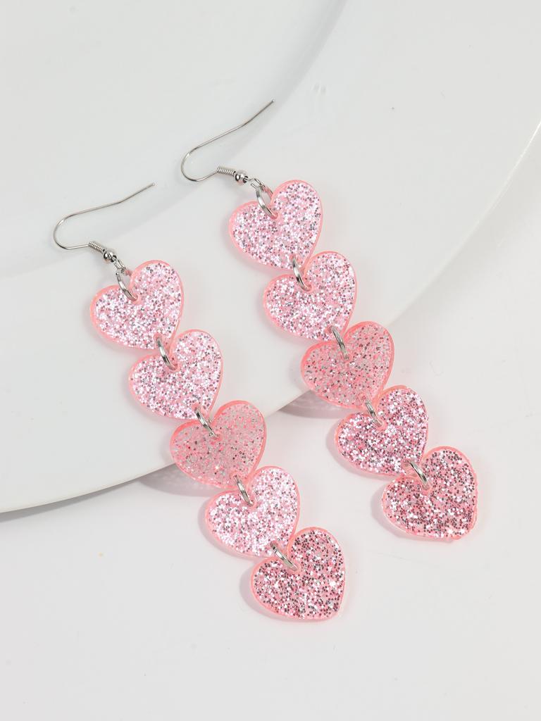 New Leopard 6-Hearts Acrylic Long Dangle Earrings for Women Pink Glitter Love Hanging Earring Jewelry Valentine's Day Gifts