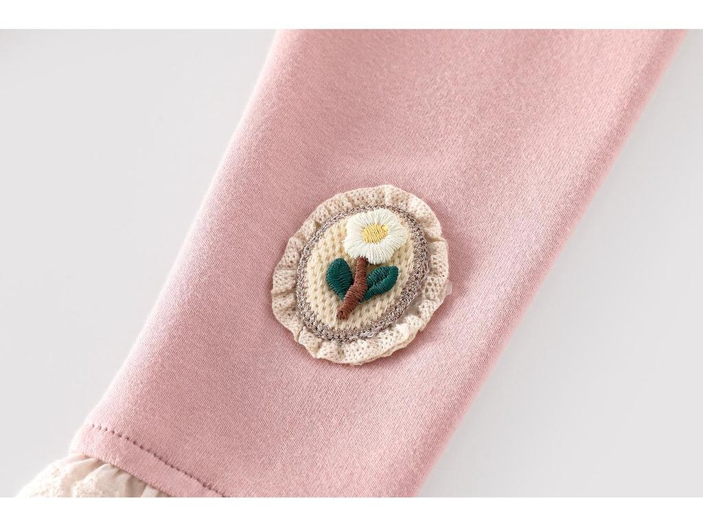 Осень 2025 Леггинсы для девочек: Цветочная аппликация, кружевная отделка, однотонная для младенцев и детей