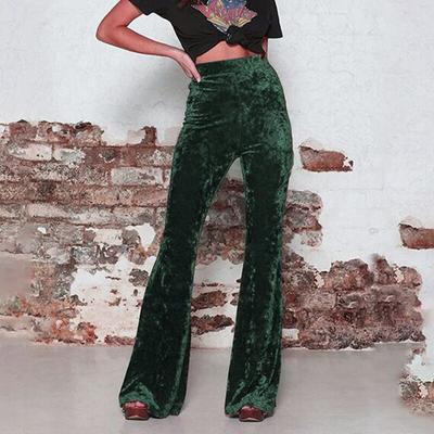 Весенние винтажные бархатные длинные брюки с высокой талией, женские повседневные однотонные брюки-клеш, модные женские брюки бордового цвета Spodnie 26530