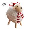 Charming Lamb Shaped Crafts Wooden Christmas Sheep Figurine with Scarf Santa Hat, Plush Fleece Rustic Holiday Shelf Accents Tabletop Ornament, Desktop