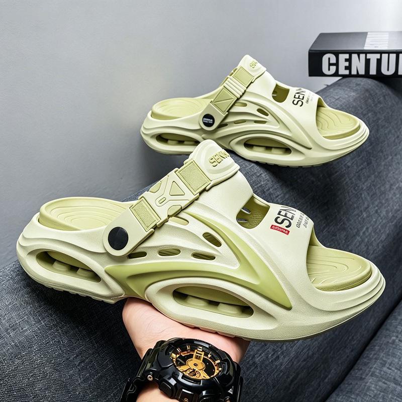 Men's Durable Waterproof Sandals - Two-Way Wear, Non-Slip, Thick-Soled Summer Slippers for Outdoor and Driving.