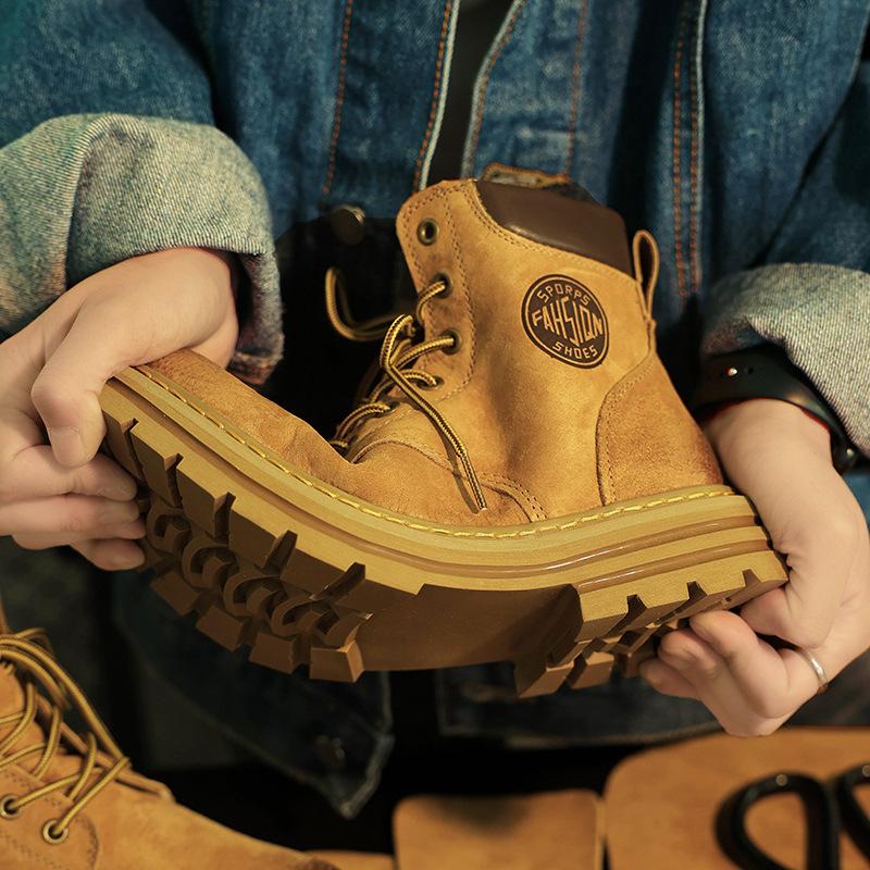 Martin boots popular big yellow boots women's leather high top thick bottom heightening casual versatile men's boots first layer pigskin