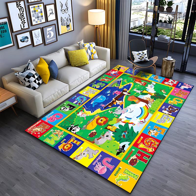 Alphabet Animal Adventure Rug: Non-slip rug suitable for living room and bedroom sofas.