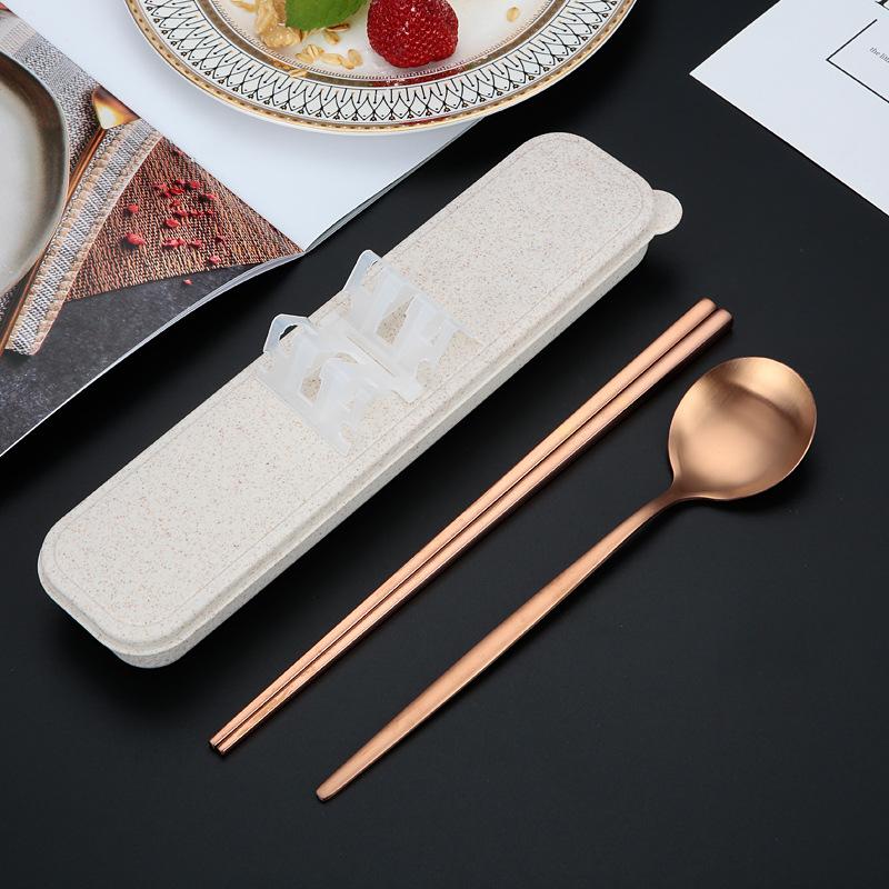 Портативная посуда для пикника, набор столовых приборов из нержавеющей стали, столовая посуда, кофейная ложка, палочки для еды с коробкой, кухонные принадлежности для детей