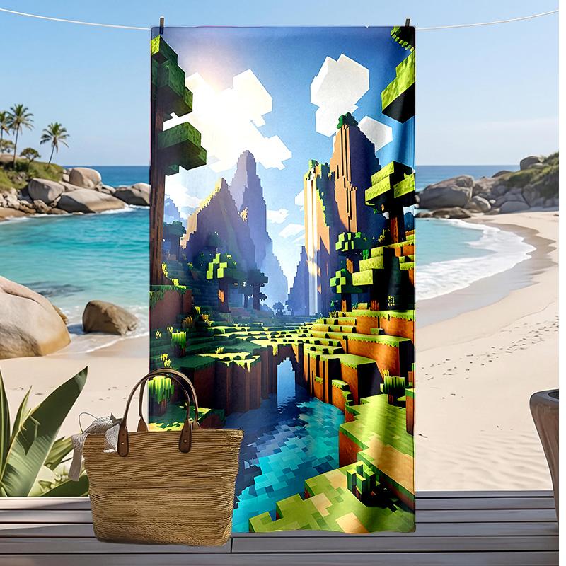 Pixel World Game Printed Quick Dry Beach Towel Super Absorbent Soft Lightweight Bath Towel for Pool Summer Travel