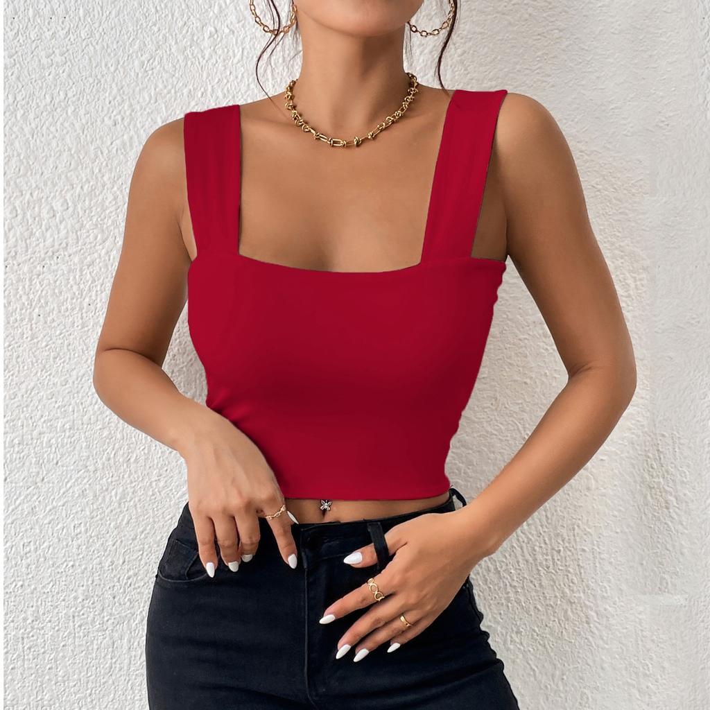 Women's Sexy Sleeveless Wide Straps Backless Solid Slim Fit Tank Top