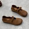 Genuine Leather Loafers Retro Handmade Round Toe Flat Shoes Casual Solid Color Versatile Women's Shoes