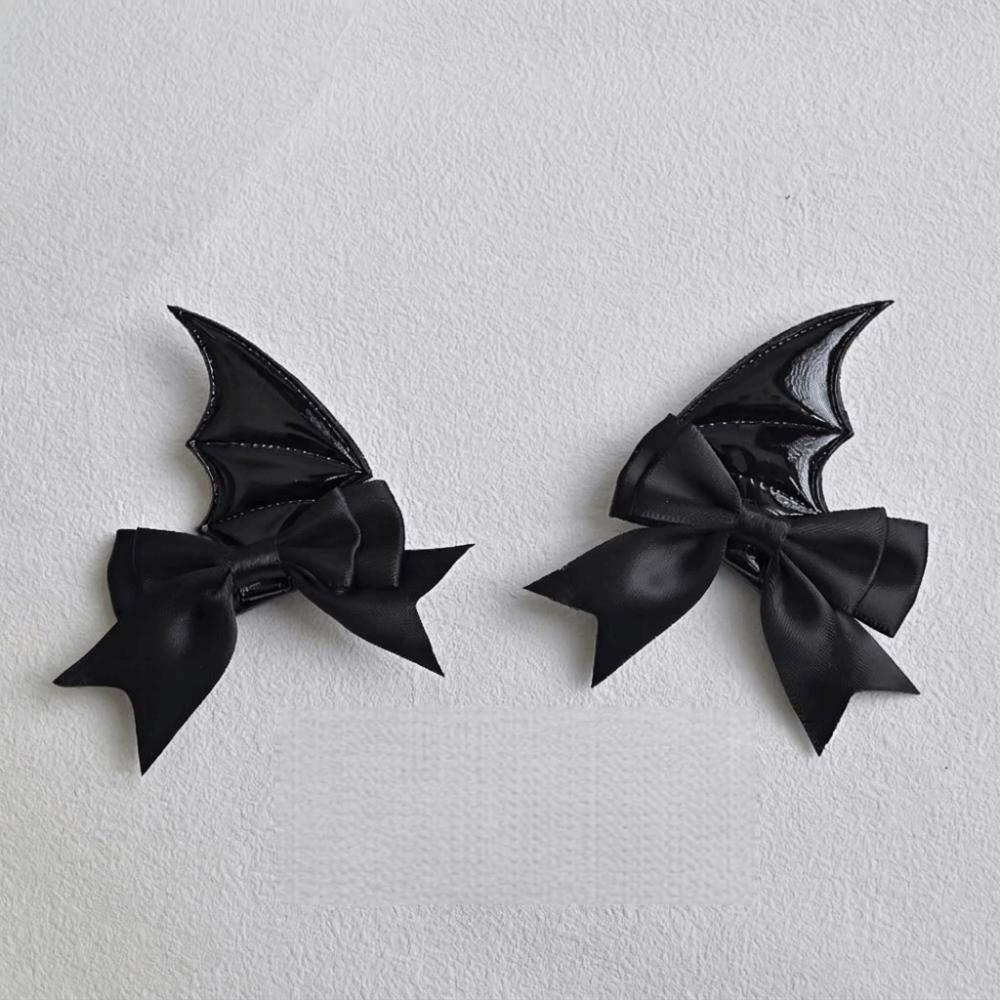 2 Pcs Y2K Bat Wings Hair Clips Bow Devil Horn Hair Clips Fashion Bat Duckbill Clips Cosplay