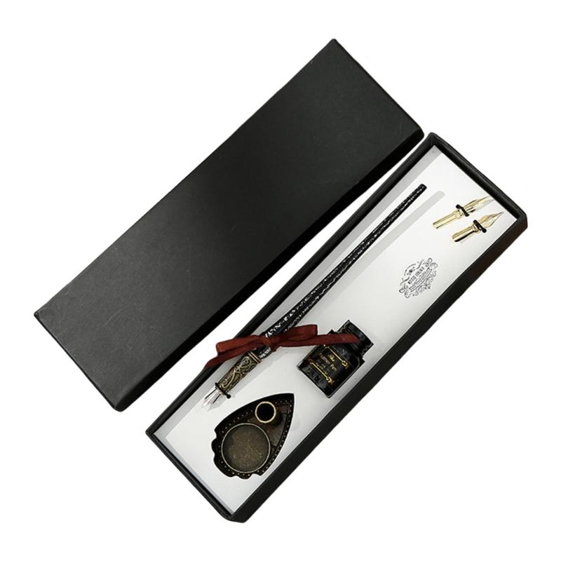 Calligraphy Glass Dip Pen and Inks Set with Replaceable Pen Tip and Metal Pen Holder for Writing Invitation Scrapbooking