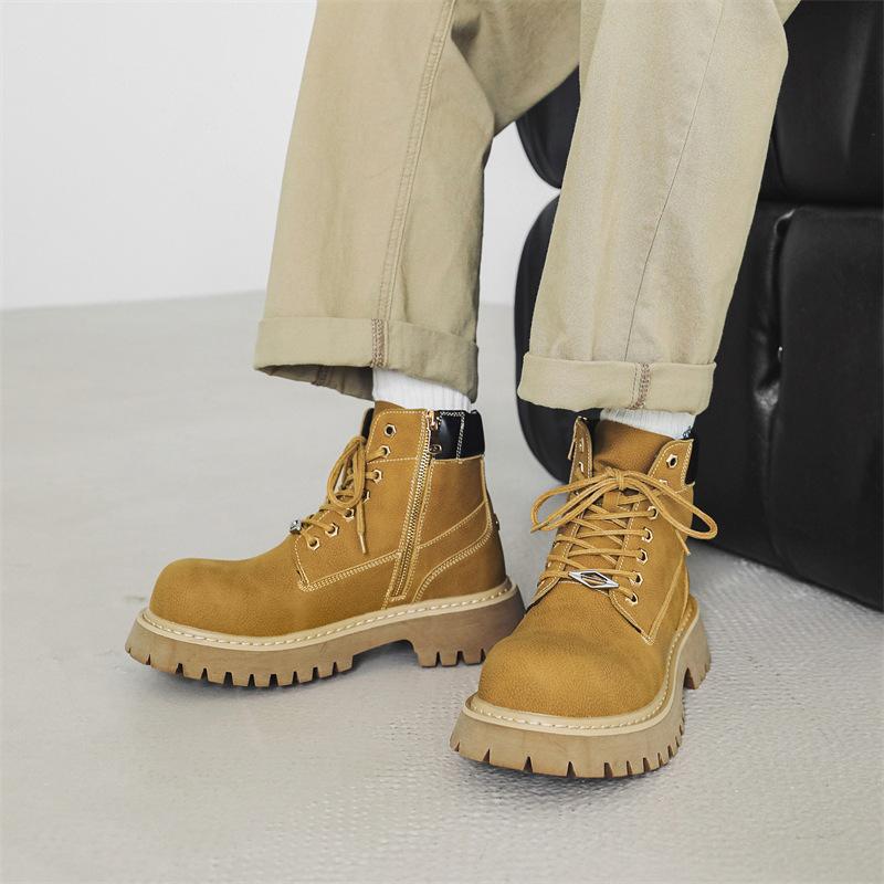 Мужские ботинки Мартина на толстой подошве, увеличивающие рост, ботинки-ревень, высокие, в британском стиле, с боковой молнией, для активного отдыха, альпинизма, рабочие ботинки 66621-J