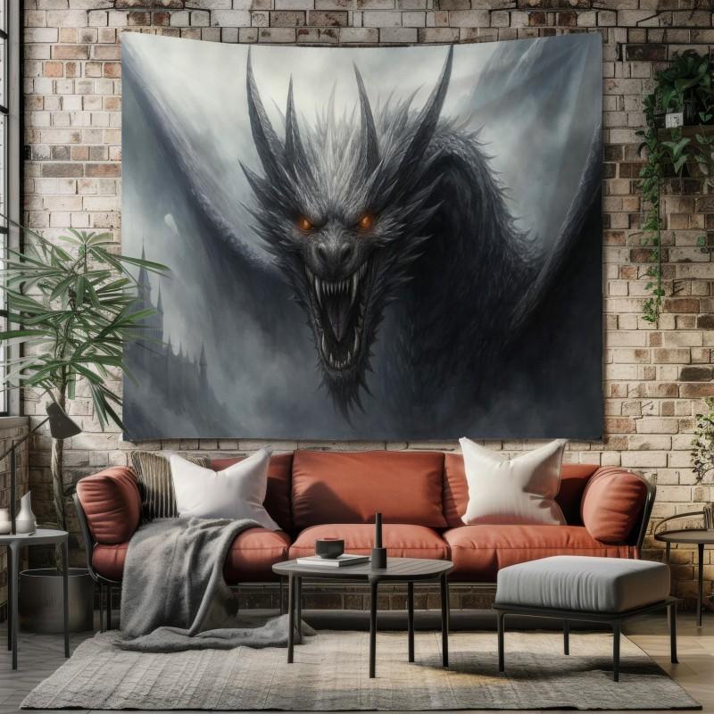 Wolf and Dragon Moon Phase Tapestry Gothic Mysterious Forest Wall Hanging Aesthetic Spirit Animal Bedroom Living Room