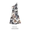 Kaslead New Women Clothes Western Style Fashion Simple Slimming Sloping Shoulder Leaves Print Dress