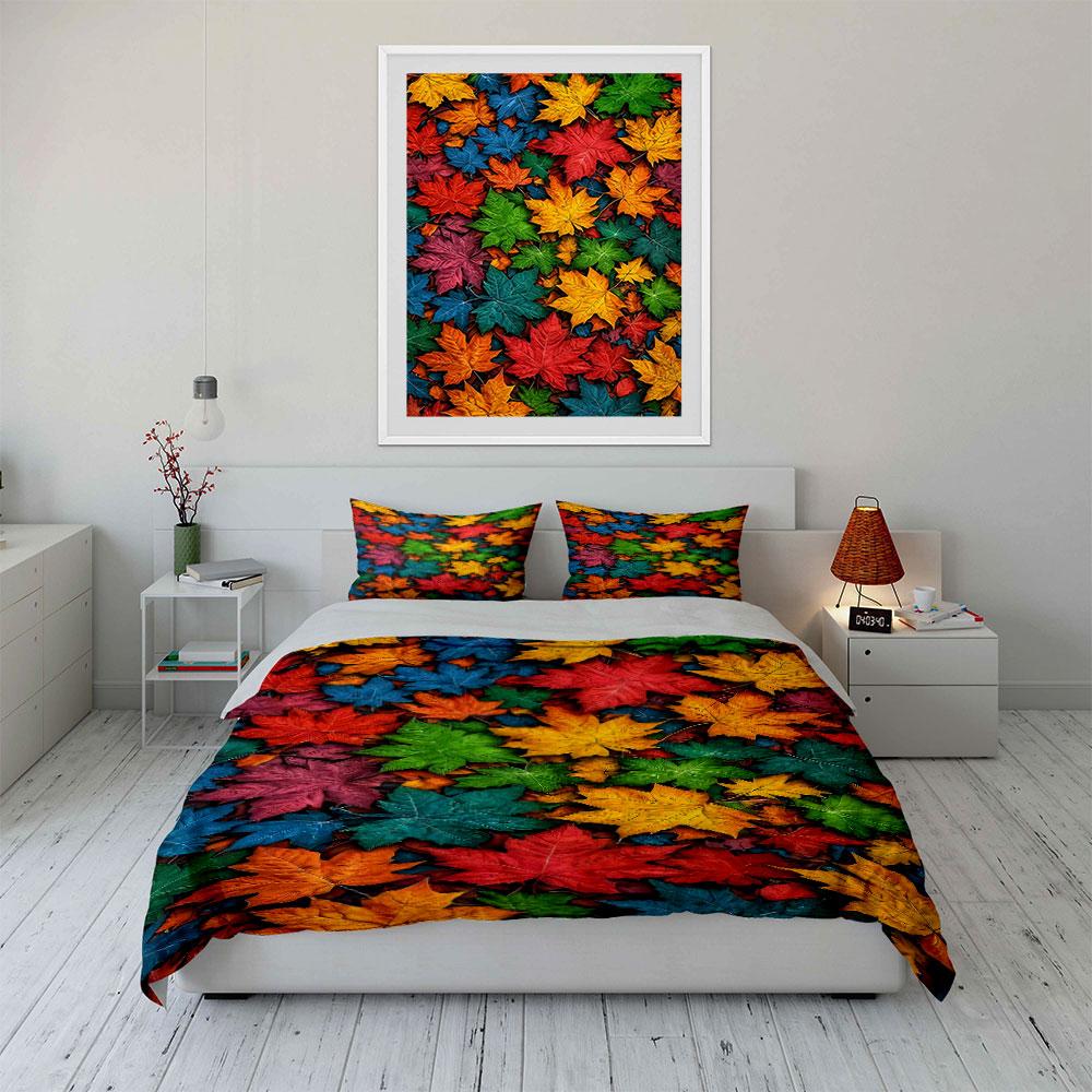 Colorful maple leaf pattern. Bedding sets Duvet cover sets Duvet covers Pillowcases(1 * Duvet Cover 2 * Pillowcases without duvet insert)
