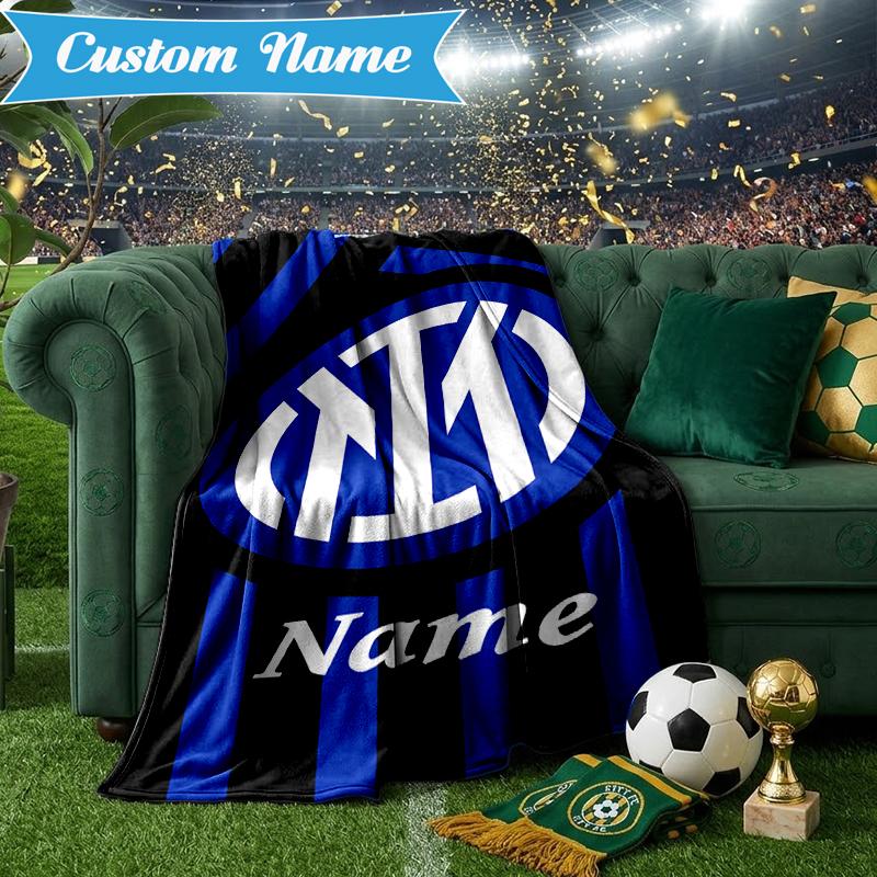 Custom Name Inter Milan Crest Blanket Lightweight Ideal Bedding Blanket Perfect for Travel, Camping, Living Rooms, Sofas, Christmas gift