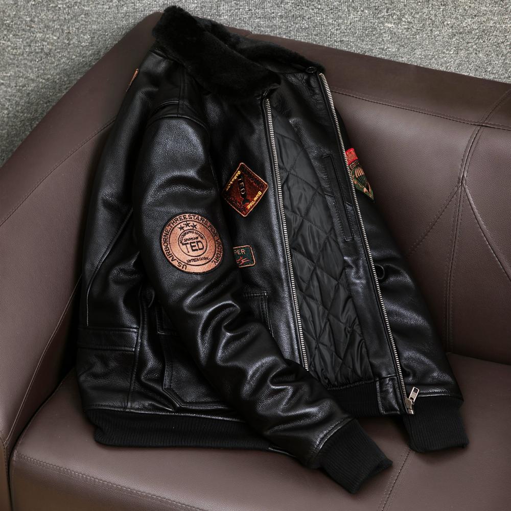 Мужская кожаная куртка-бомбер из натуральной коровьей кожи, куртка пилота, на хлопковой подкладке, зимнее пальто