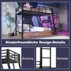 Loft Bed, 140 x 200cm, Iron Frame, LED Strip, Drawers, Railing, Stairs, Desk, without Mattress, Black