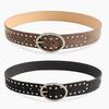 Streetwear Women Leather Rivets Belt With Alloy Metal Buckle For Use Daily
