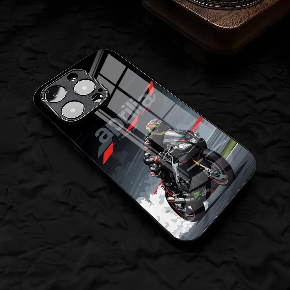 Крутой гоночный чехол A-Aprilias для IPhone 17 Air 16 E Pro Max 15 14 13 Mini 12 Pro 11 Max Plus Черная стеклянная крышка