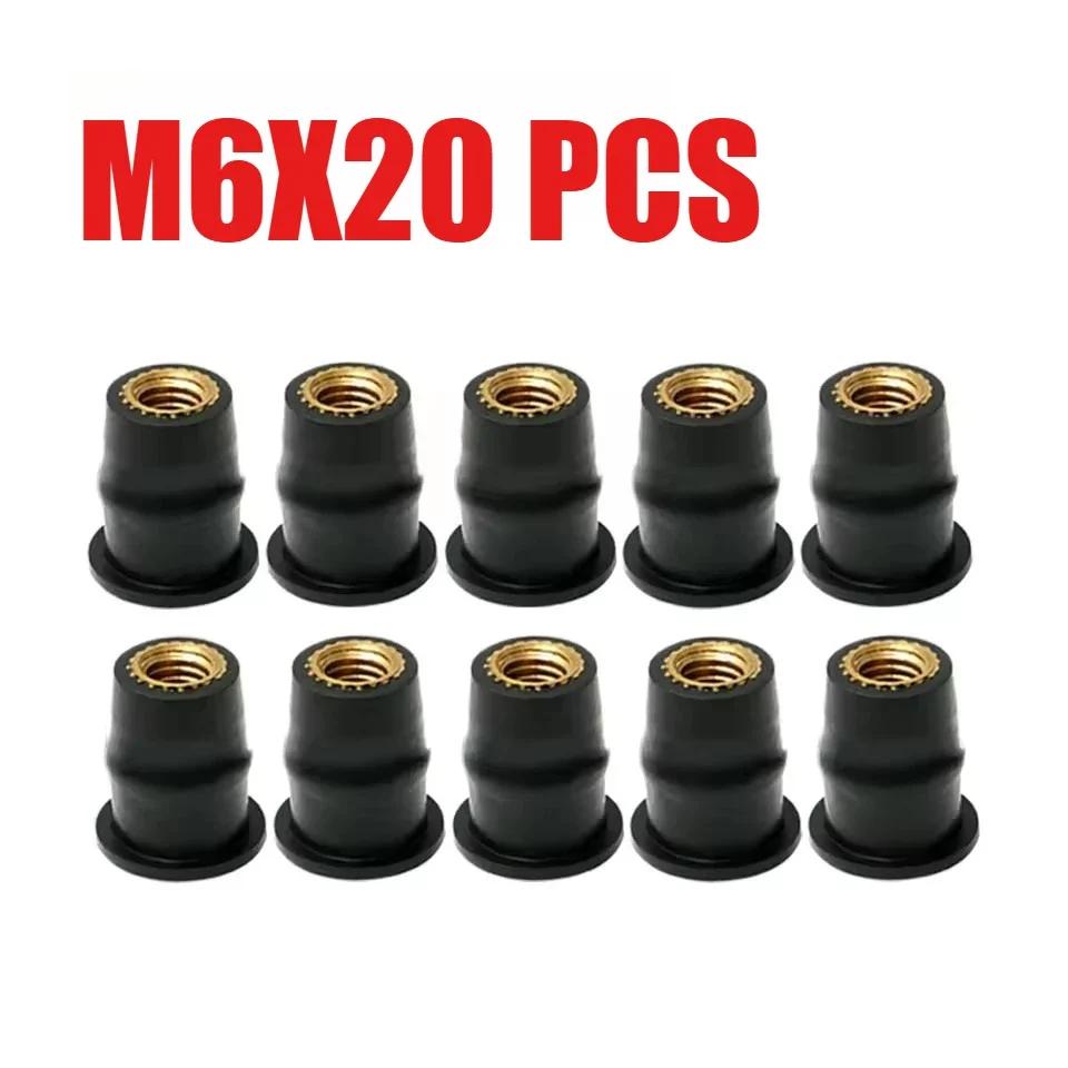 10/20/30Pcs M5/M6 Rubber Well Nut Motorcycle Windshield Rubber Rivet Nuts Bolts Motorcycle Accessories For Honda For Suzuki