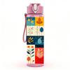1PC Colorful Patchwork Quilt Pattern Print 750ml Color Plastic Sports Water Bottle Leakproof Flip Straw Lid Suitable for Sports Office Home Use