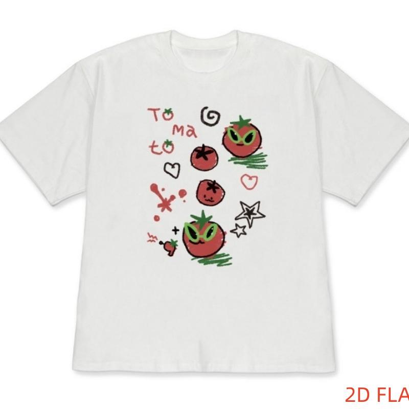 Korean Chic Cute Alien Tomato Doodle Graphic Shortsleeved Tshirt Unisexs Trendy Streetwear White Tee For Casual Daily Wear