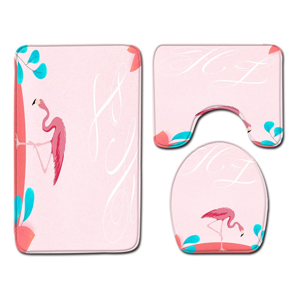Flamingo Bathroom Toilet Three-Piece Floor Mat Doormat Bathroom Carpet
