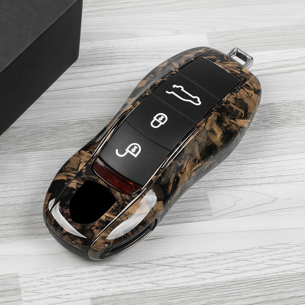 NZNQ9 Car Key Modification Protective Case Suitable for All Porsche Models, Wood Grain Key Shell, Key Shell Protective Cover