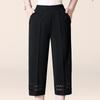Summer Women Slim Cropped Pants Elastic High Waist Loose Trousers Middle-aged Women Pants Hollow Out Casual Pants