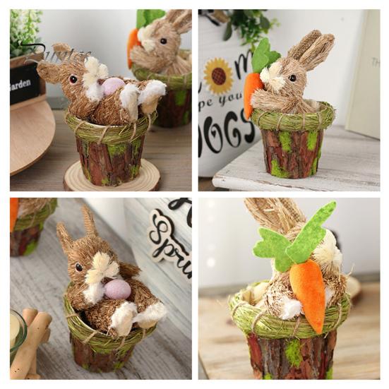 Статуэтка Пасхального кролика, праздничное украшение для рабочего стола, художественные поделки с изображением животных, соломенный кролик, кукла с морковкой, вечерние, сад, домашний декор