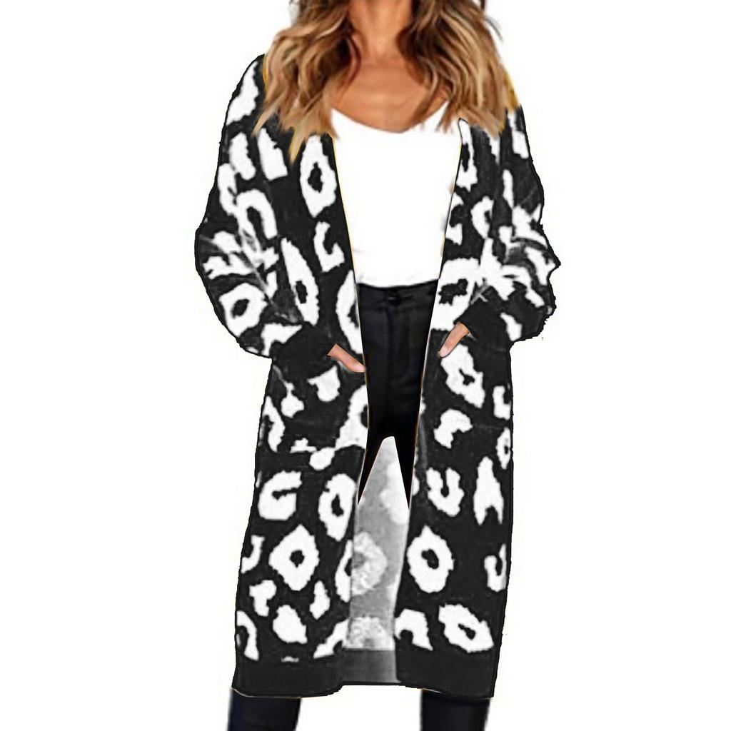 Fashion Women Knitted Print Long Sleeve Cardigan T-shirt Tops Sweater Coat
