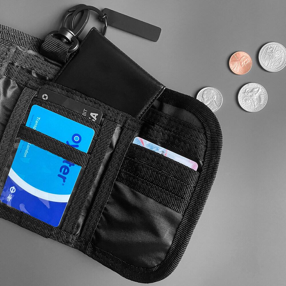 Black Three Fold Wallet Multiple Card Slots Nylon Outdoor Sport ID Holder Slim Pocket Hanging Pouches