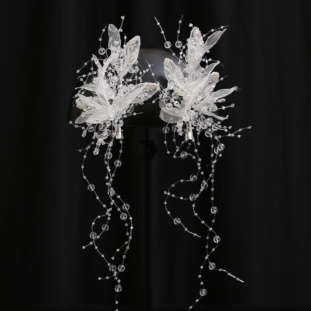 Shining Crystal Hairclips Elegant Luxury Pearl Hair Hoop Exquisite Leaves Design Decorative Clips Photoshoot