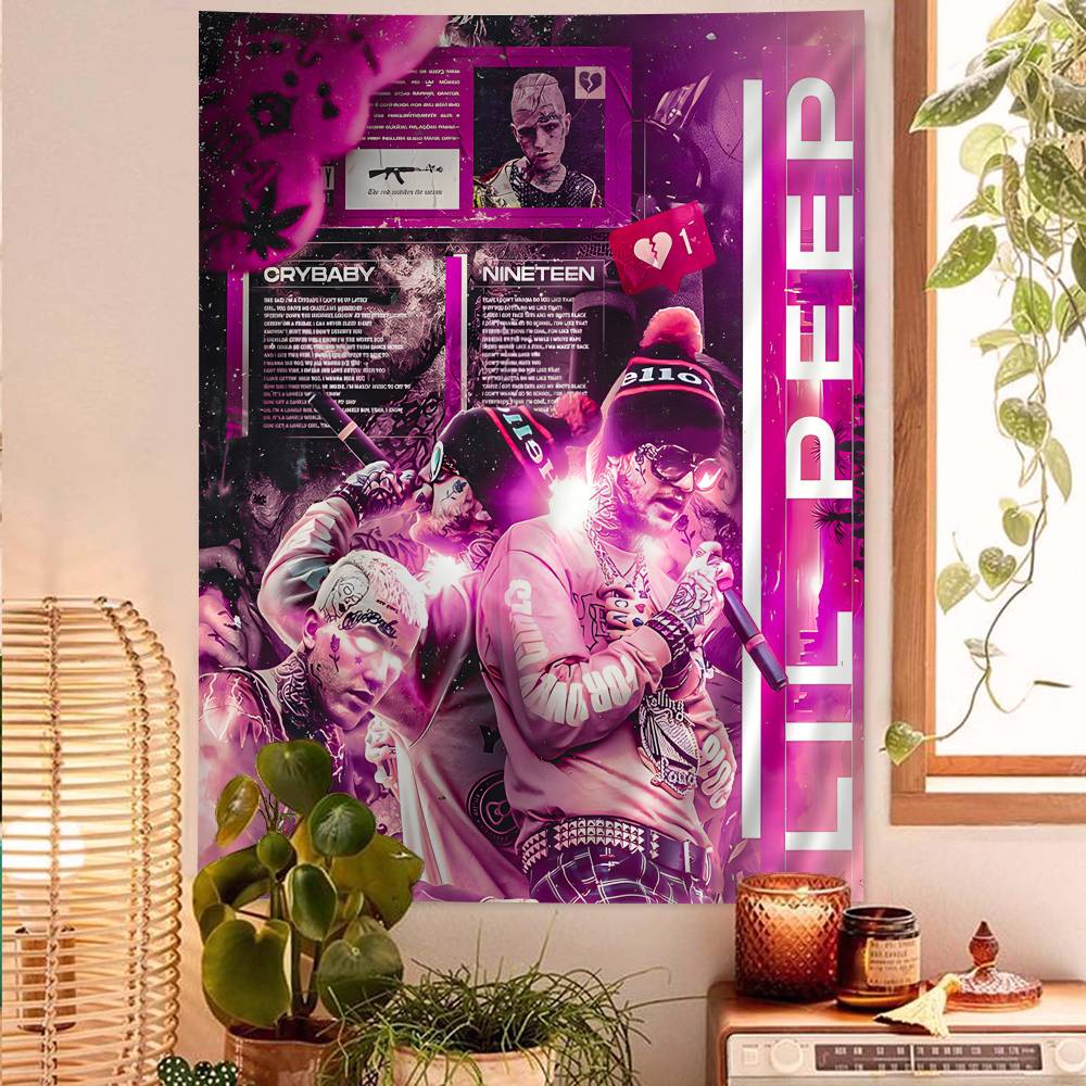 Хип-хоп рэпер Lil Peep Напечатанный Большой настенный гобелен Искусство Научная фантастика Комната Домашний декор Декор Покрывало