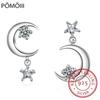 925 Sterling Silver Earrings Zirconia Star Moon Asymmetric Tassel Earrings For Women Earrings S -E389