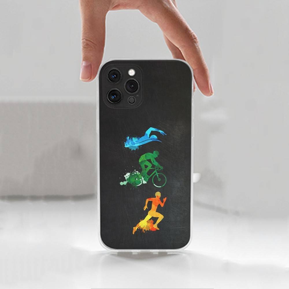 Чехол для триатлона Swim Bike Run для iPhone Max, 14, 16, X, 13, XR, SE, 12, 15, Pro, 17, Plus, 11, XS, Mini Прозрачный Мягкий Чехол